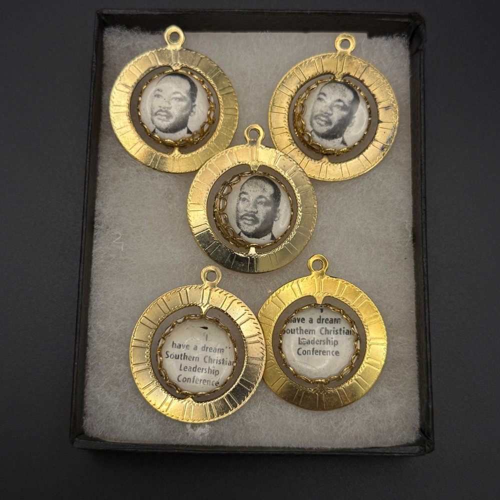 Martin Luther King Jr‎ I Have A Dream SCLC Spinning Pendant Charm Gold Tone 5pc